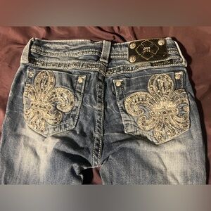 Miss Me Girls Size 16 Bootcut Jeans Rhinestone & Floral Embroidery